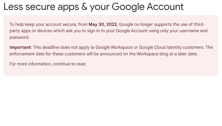 Google revoked ‘Less Secure App Access’